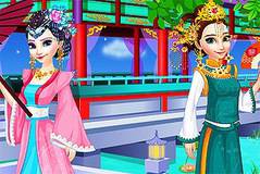 Эльза и Анна в Китае - Elsa and Anna Chinese Dressup